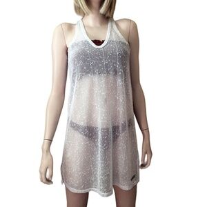 CALVIN Klein Sequin Swimsuit Bikini Coverup White V-Neck Shift Racerback Tank